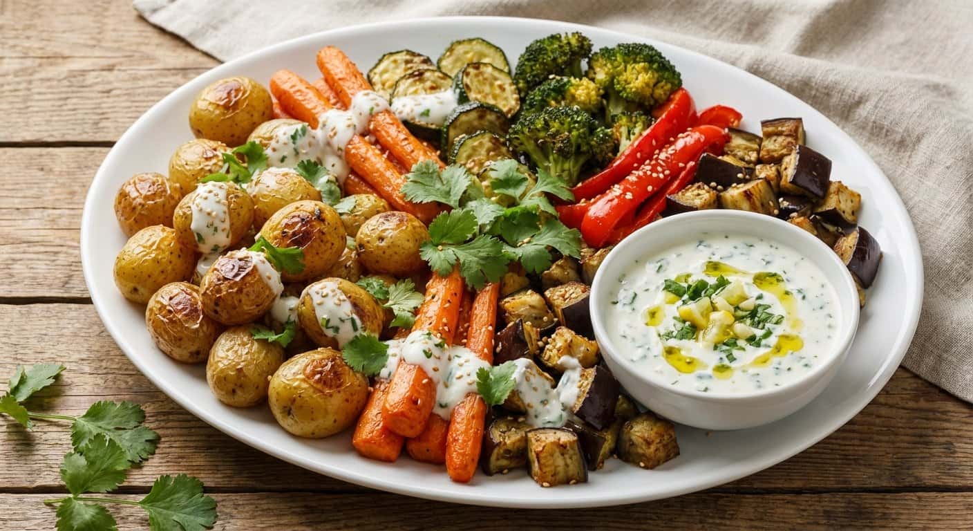 Verduras al Horno con Cilantro y Salsa de Yogur
