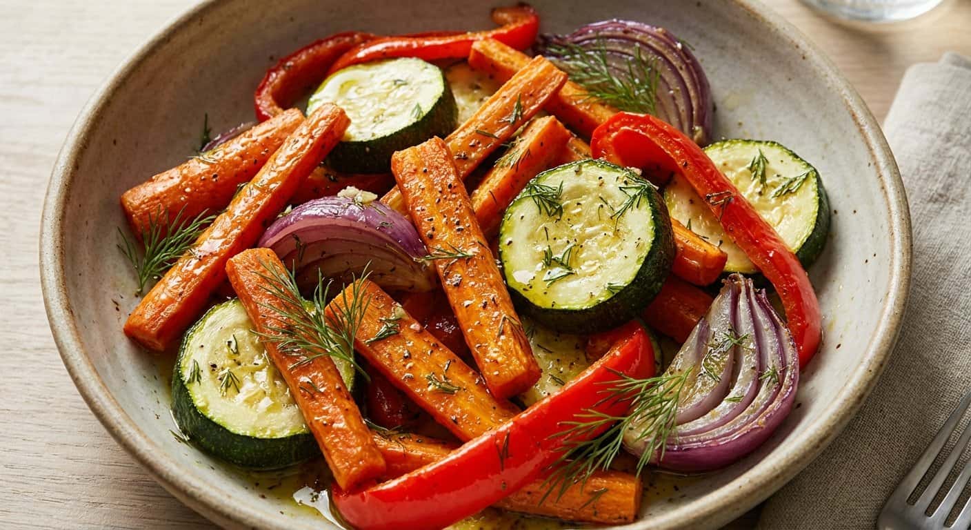 Verduras al horno con eneldo y vinagreta