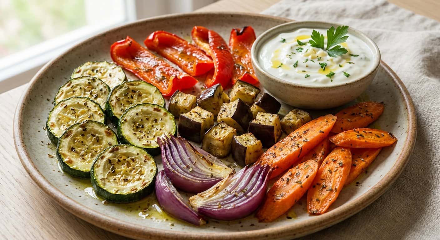 Verduras al Horno con Orégano y Salsa de Yogur