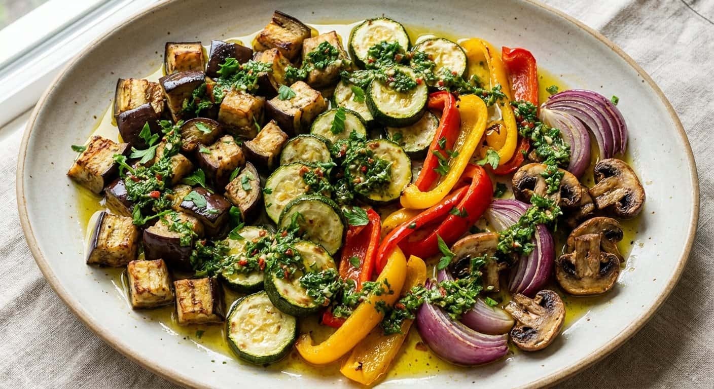 Verduras al horno con perejil y chimichurri