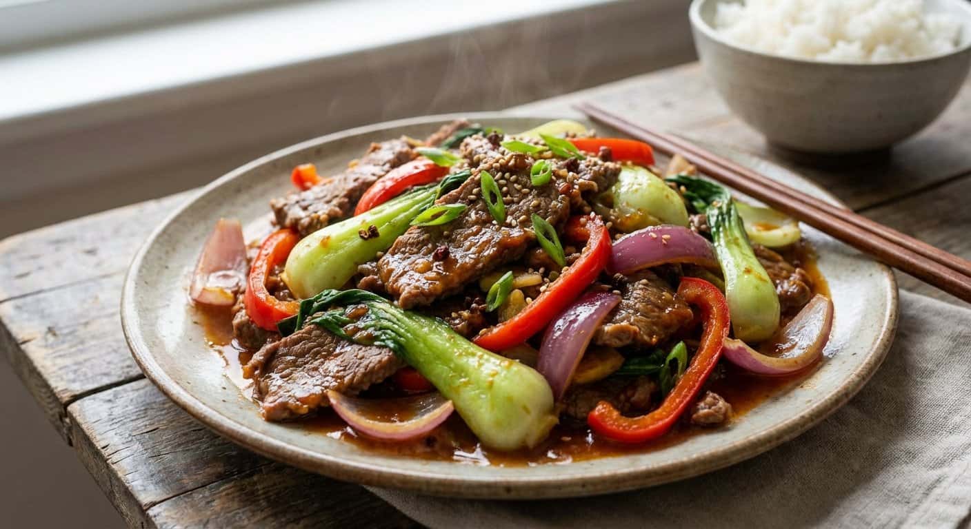 Wok Hunan de Col China con Ternera y Doubanjiang