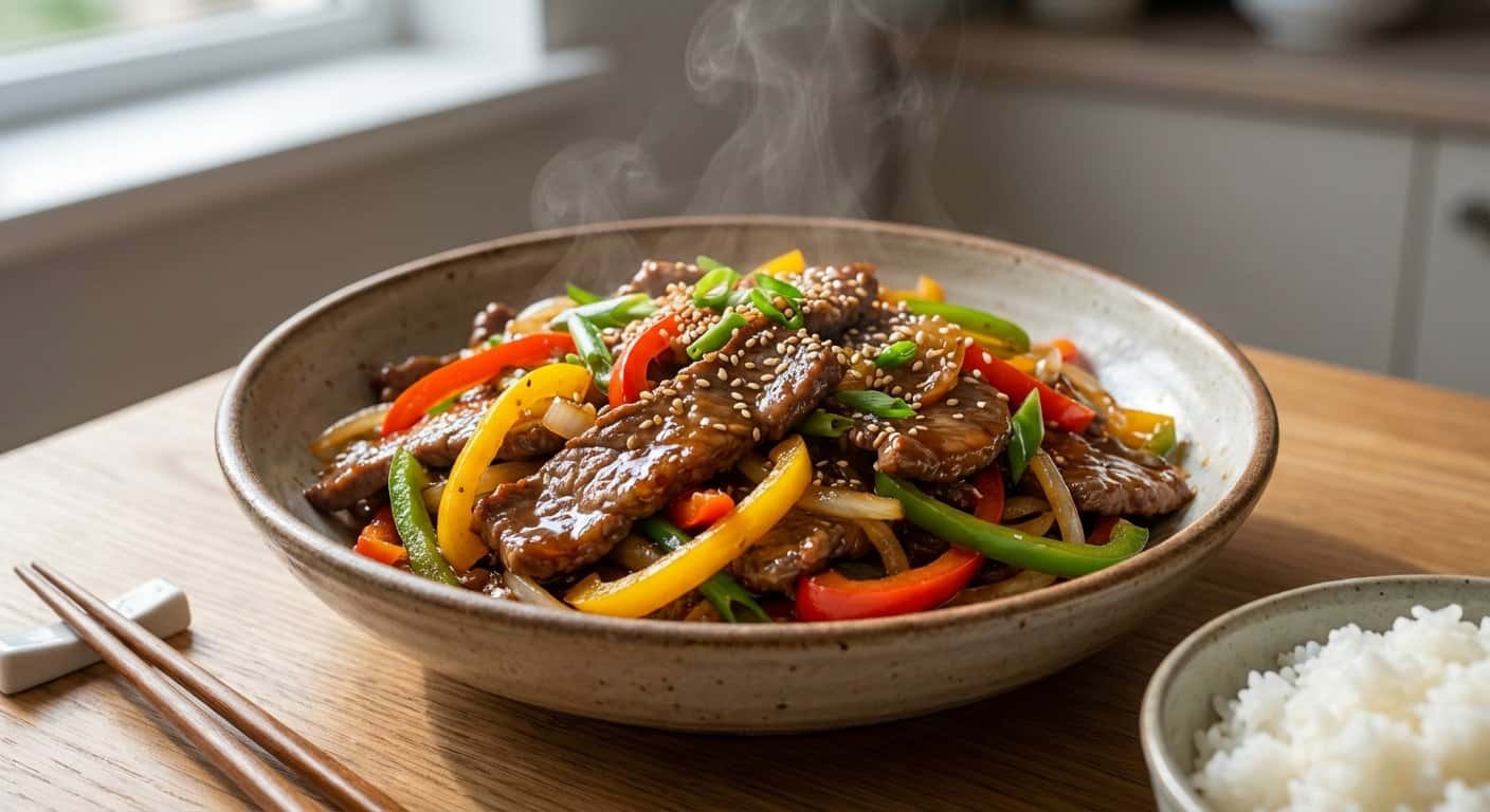 Wok Yunnan de Pimiento con Ternera y Salsa de Ostras