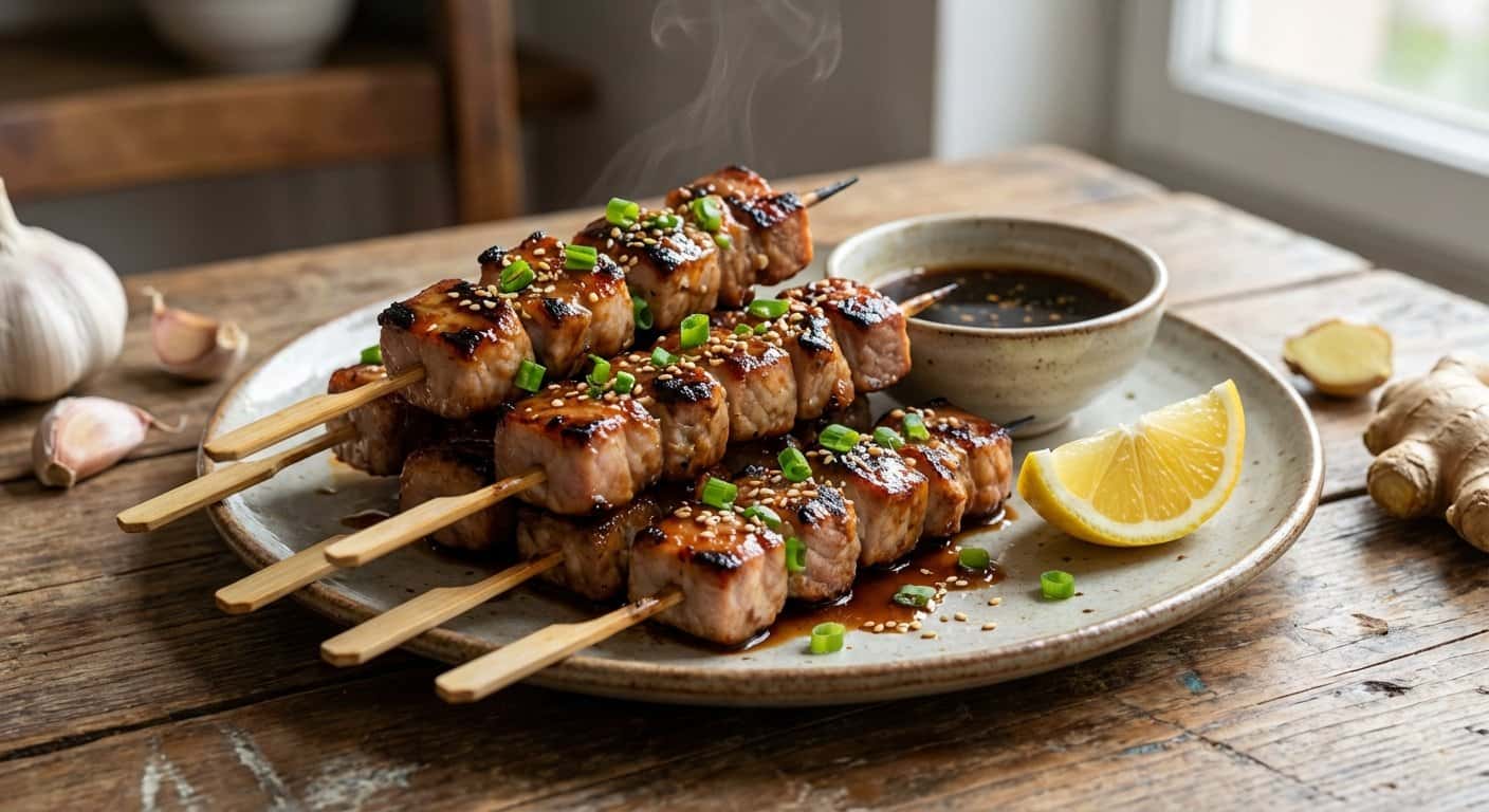Yakitori de Cerdo con Salsa Ponzu