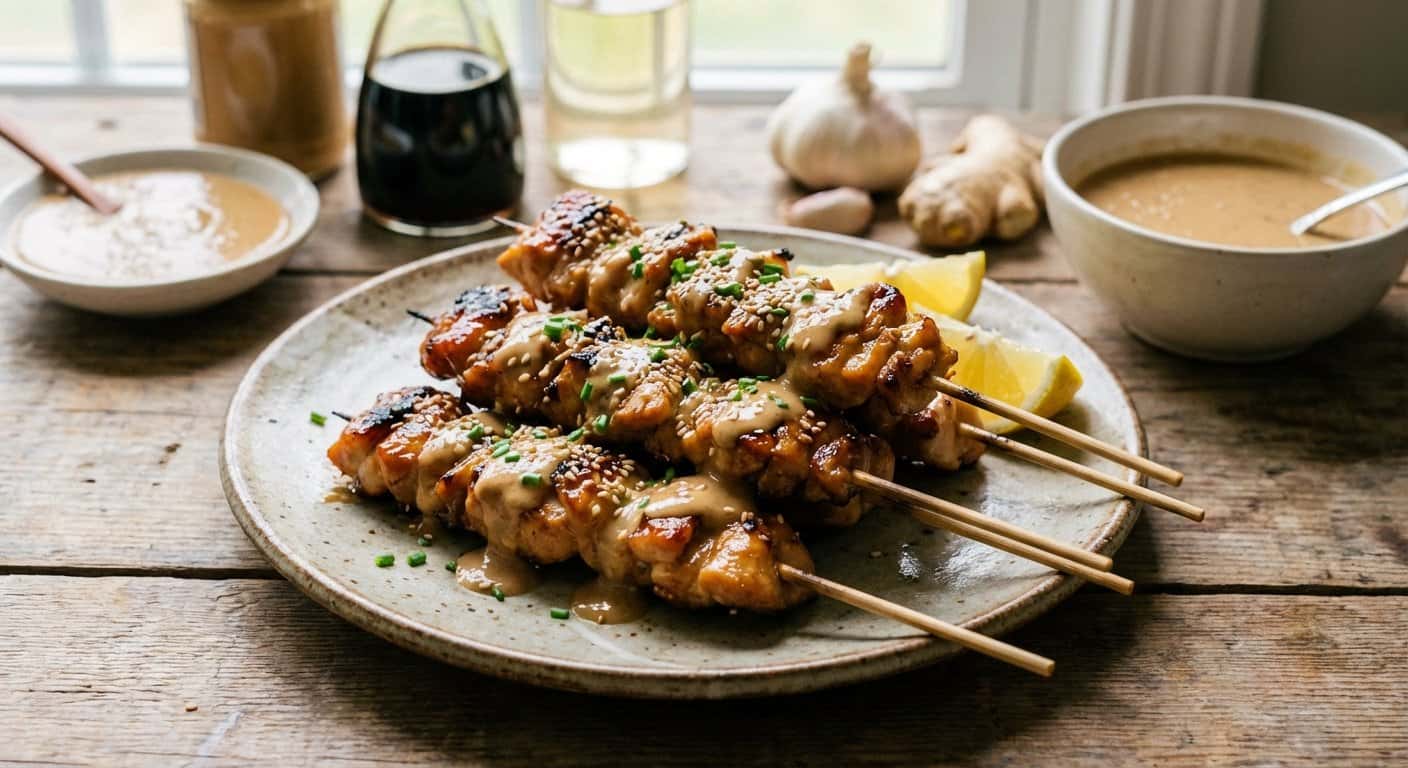 Yakitori de Pollo con Salsa de Sésamo