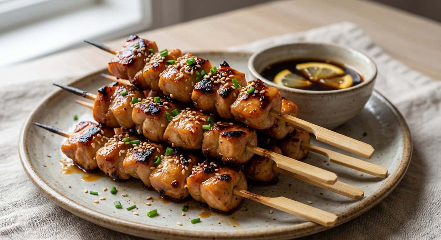 Yakitori de Pollo con Salsa Ponzu
