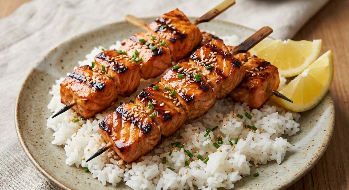Yakitori de Salmón con Salsa Teriyaki