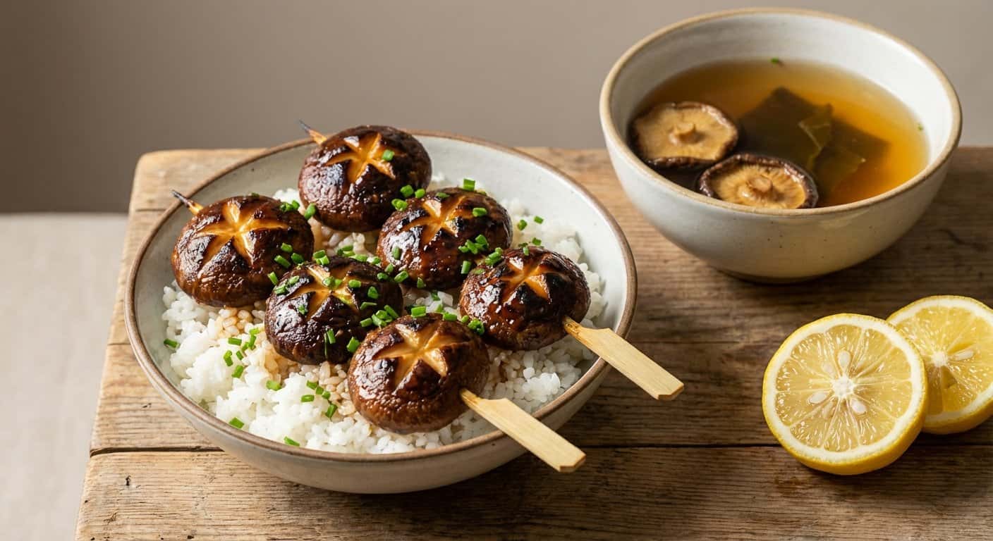 Yakitori de Setas Shiitake con Dashi