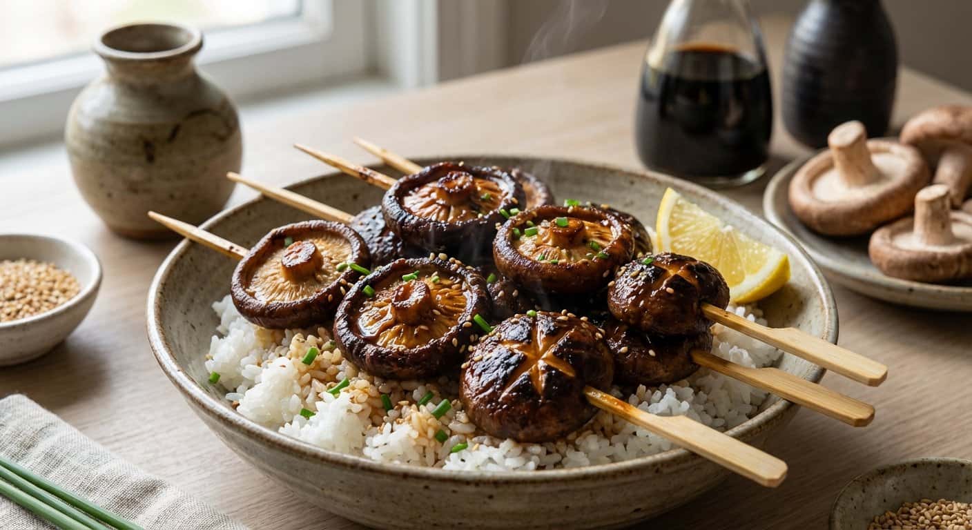 Yakitori de Setas Shiitake con Salsa de Soja