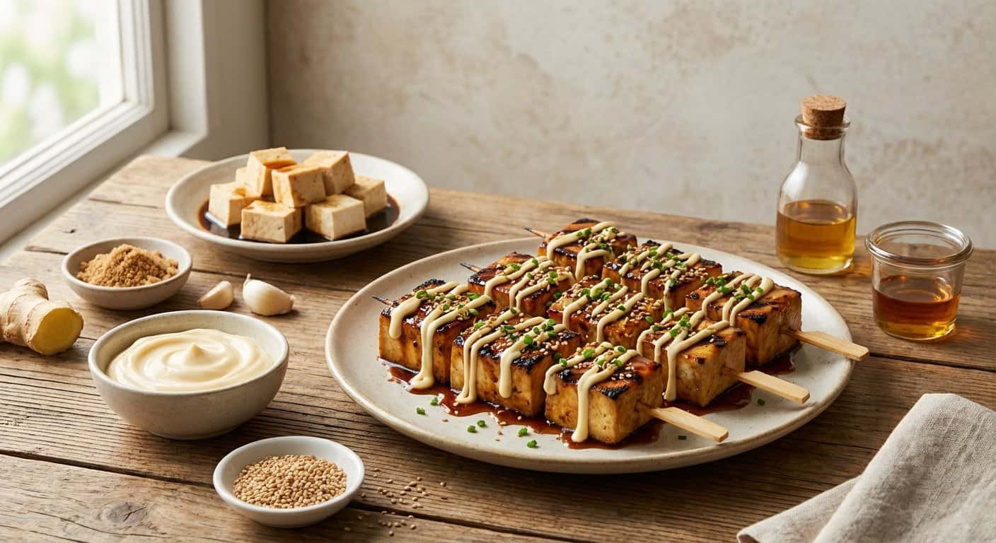 Yakitori de Tofu con Mayonesa Japonesa