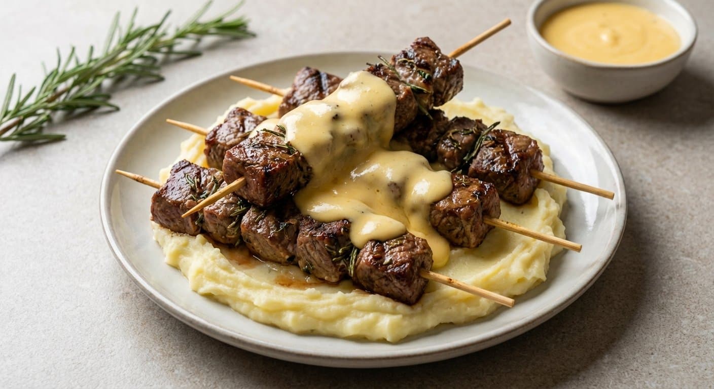 Cordero a la plancha con salsa de queso