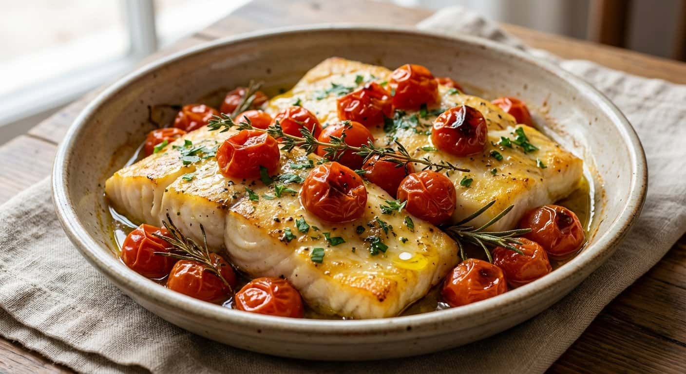 Abadejo al horno con tomate confitado