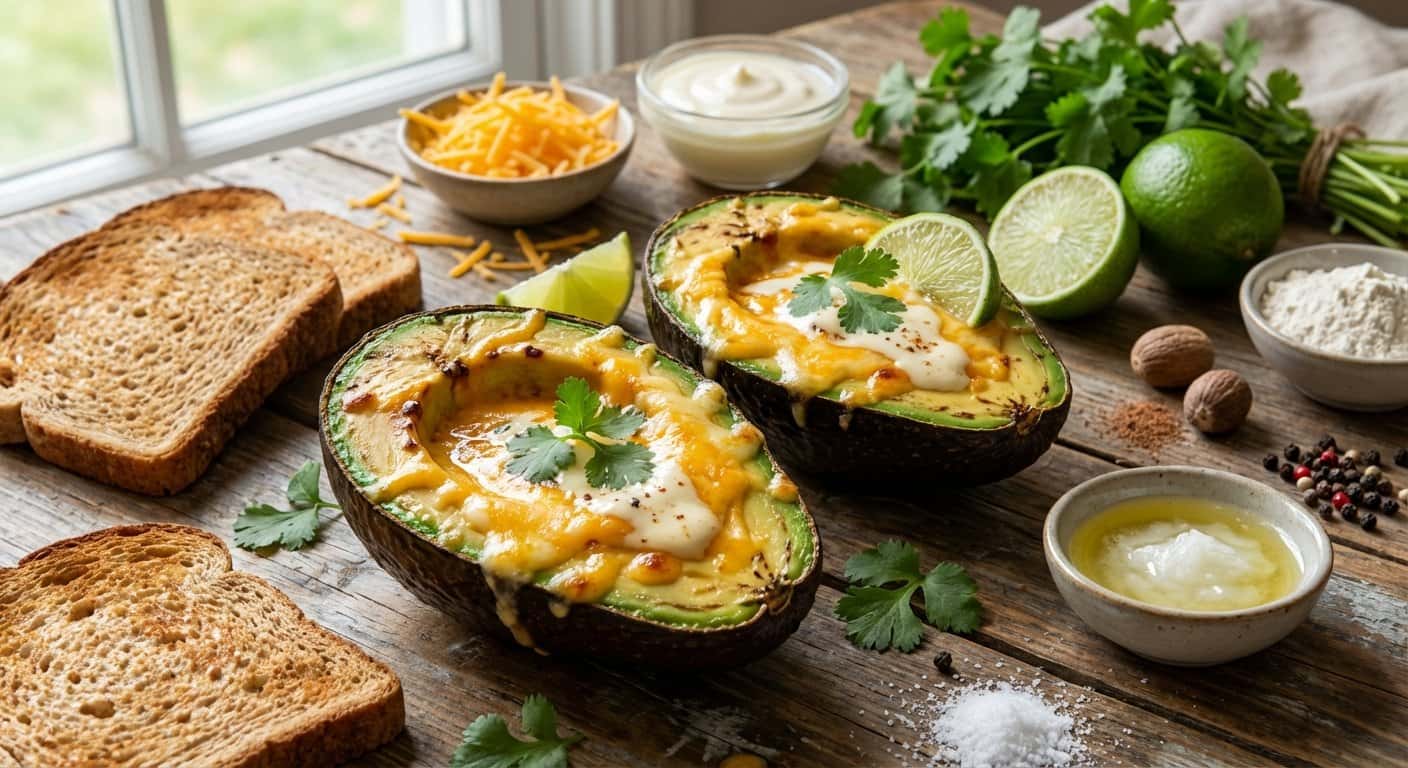 Aguacate Relleno con Salsa de Queso y Aceite de Coco