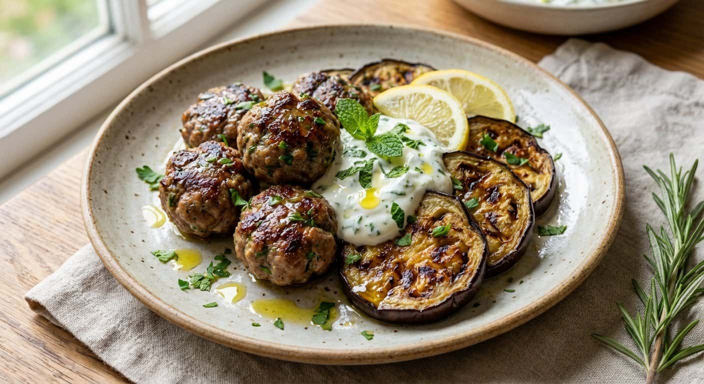 Albóndigas de Cordero a la Plancha con Berenjena