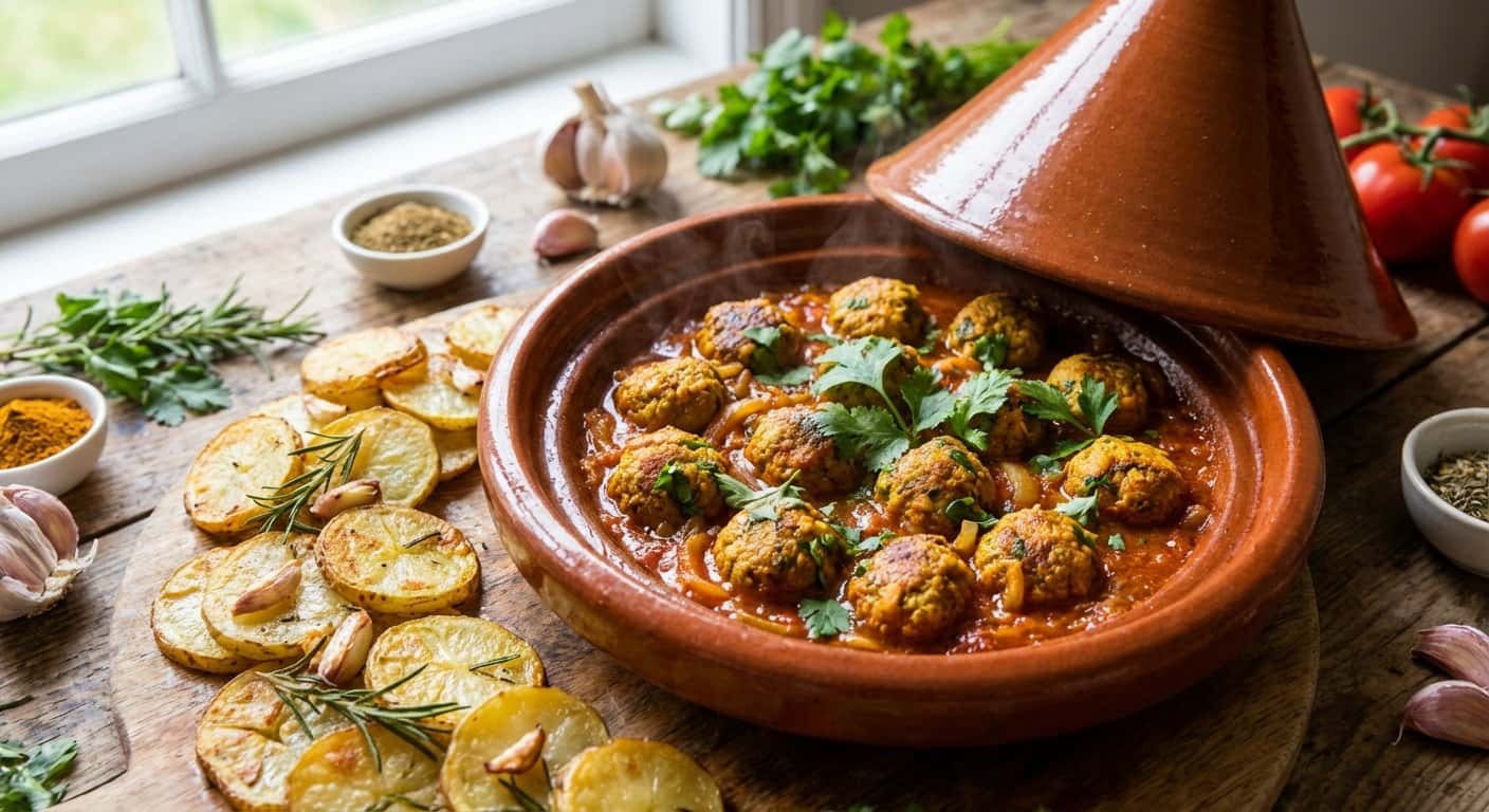 Albóndigas de Cordero en Tajine con Patatas Panadera