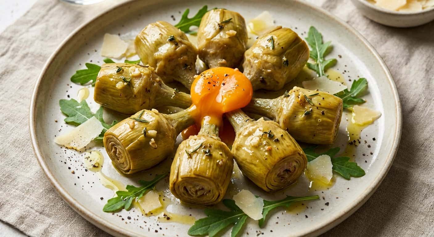 Alcachofas Confitadas con Yema Curada