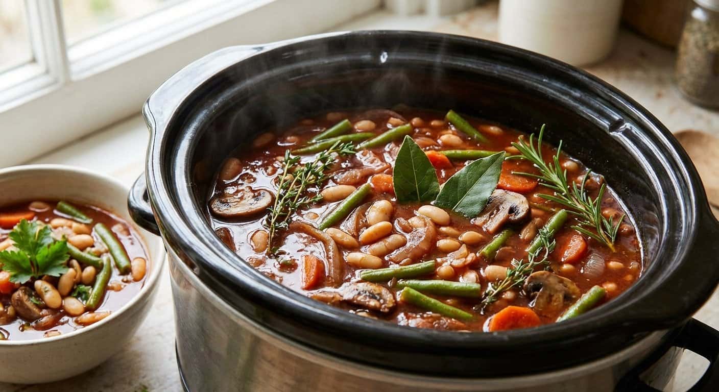 Alubias tipo Bourguignon con Judías Verdes y Laurel en Slow Cooker