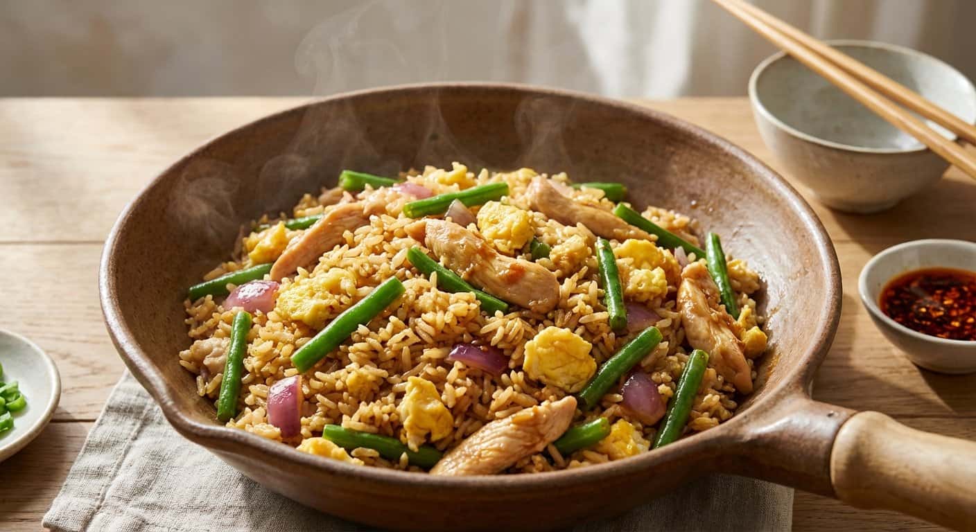 Arroz Frito Pekín con Pollo y Judías Verdes