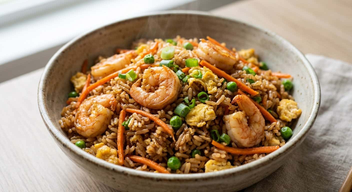 Arroz Frito Taiwanés con Gambas y Zanahoria