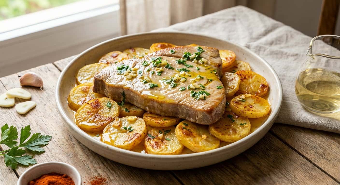 Atún al horno con patatas panadera