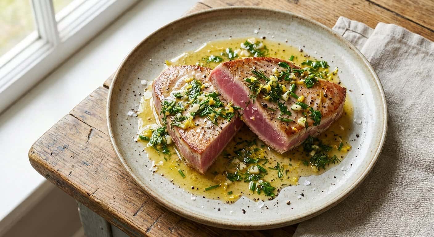 Atún con mantequilla y hierbas alto en proteínas