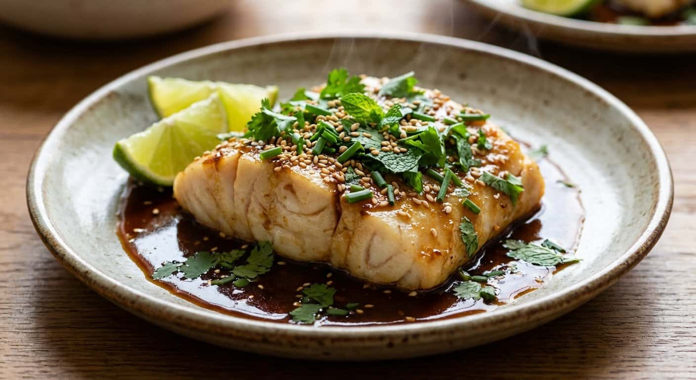 Bacalao estilo asiático con hierbas frescas