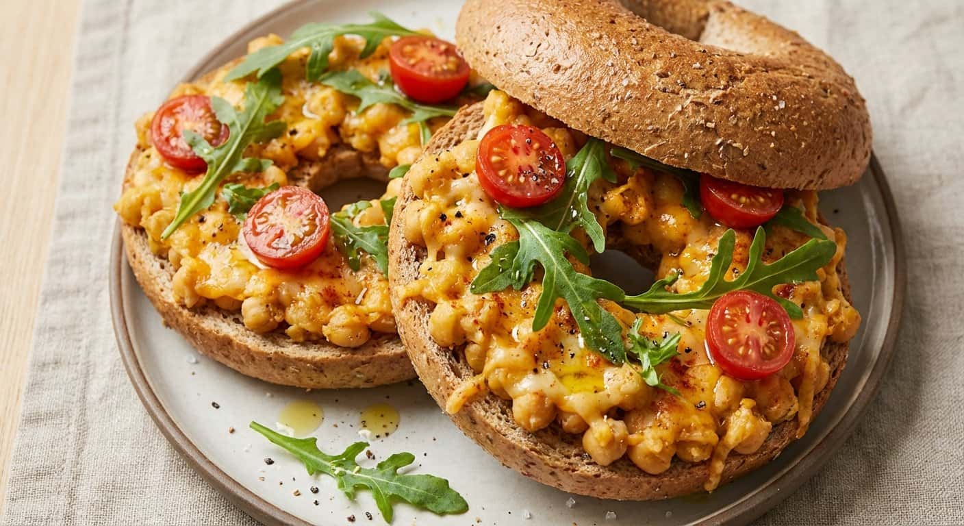 Bagel con Cheddar y Garbanzos