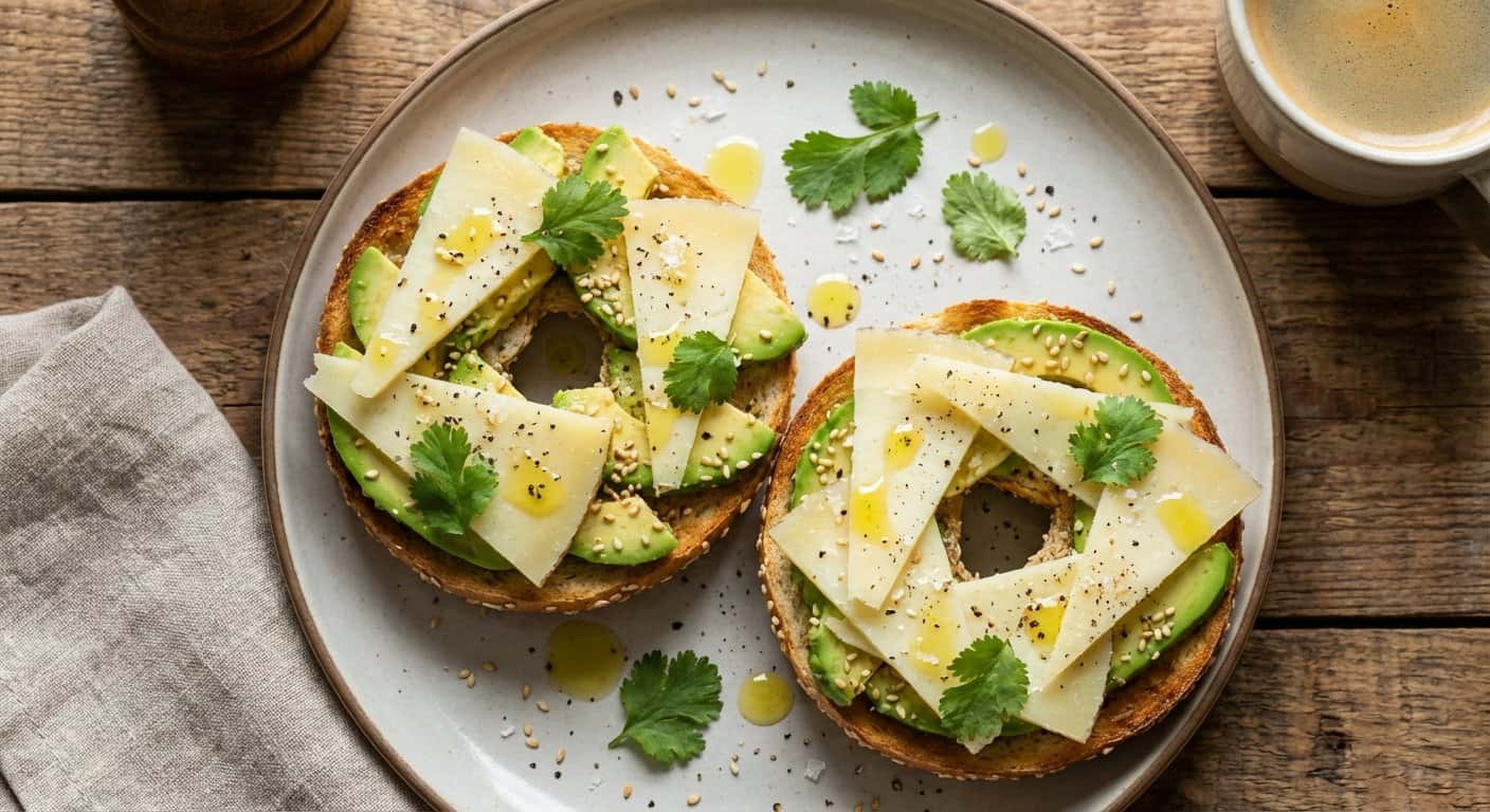 Bagel con Queso Curado y Aguacate