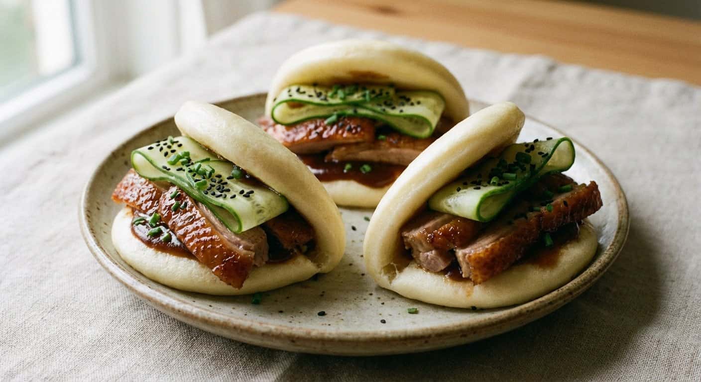 Bao de Pato Laqueado con Pepino Encurtido