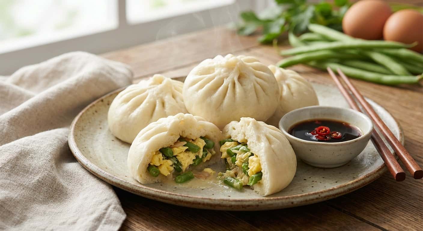 Baozi Shanghainesa Rellenos de Huevo y Judías Verdes