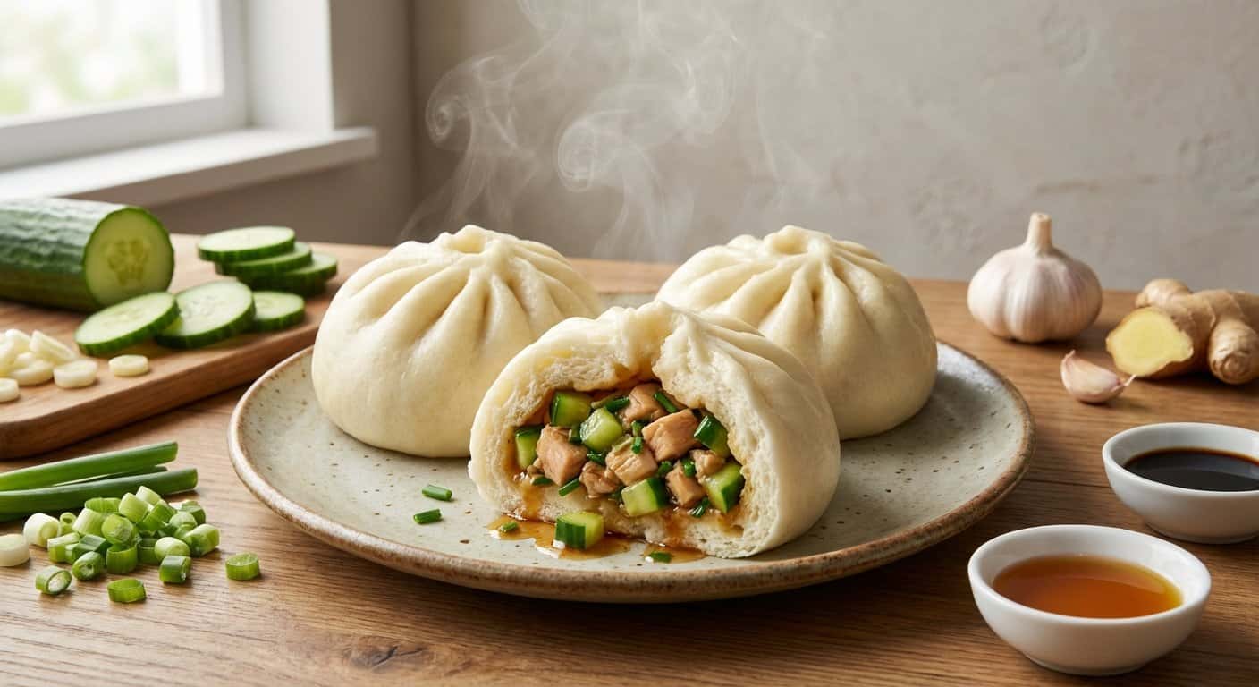 Baozi Taiwanesa Rellenos de Pollo y Pepino