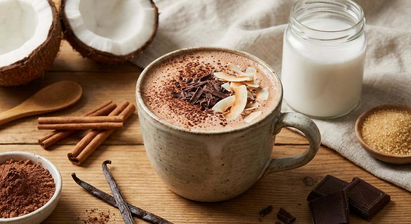 Bebida Caliente de Cacao y Leche de Coco
