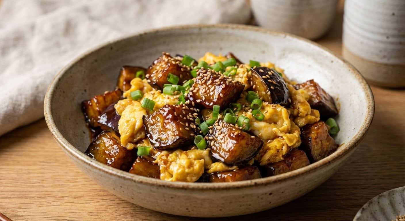 Berenjena Cantonesa con Huevo y Salsa Hoisin