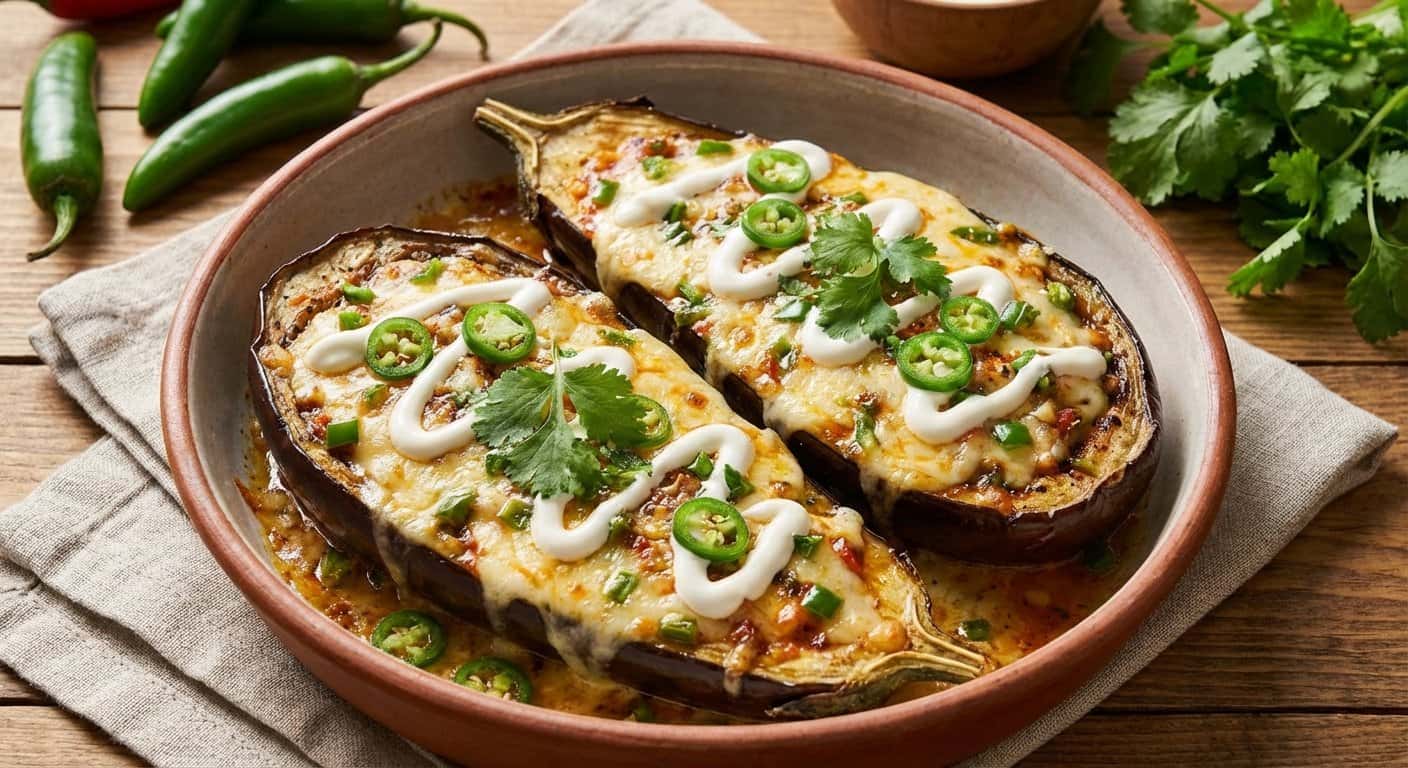 Berenjena estilo mexicano con salsa de queso