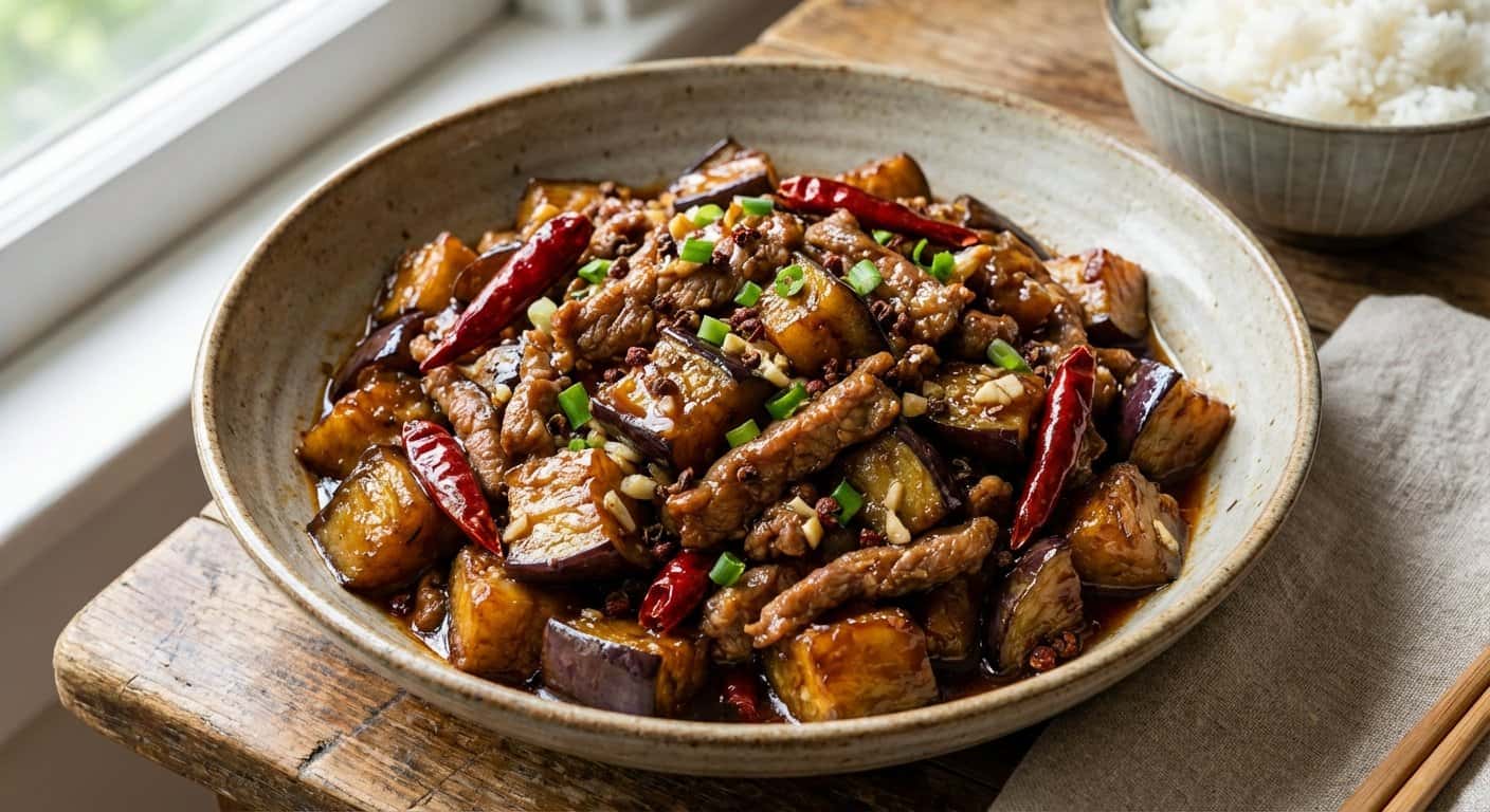 Berenjena Sichuan con Cordero y Salsa de Ostras