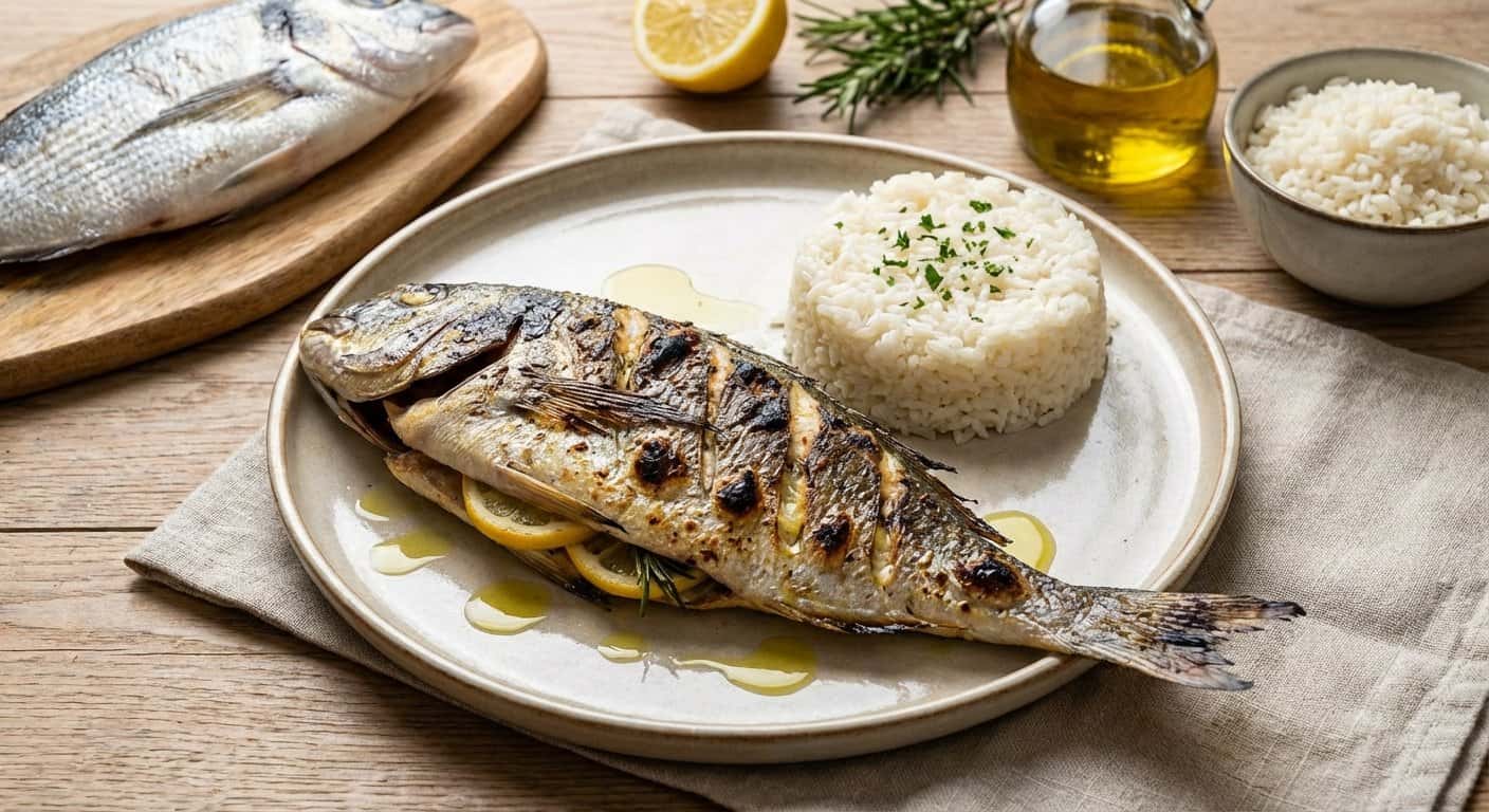 Besugo a la Parrilla con Arroz Blanco