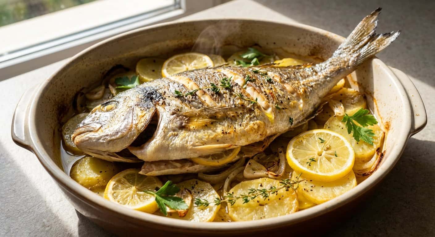 Besugo al Horno con Patatas Panadera