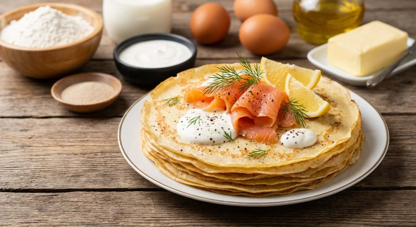 Blinis con Crema Agria y Salmón Ahumado