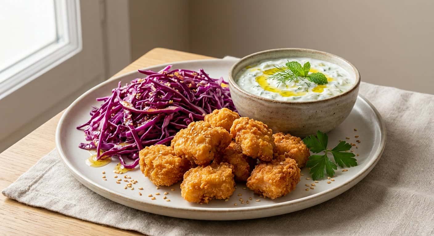 Bocaditos de Pollo con Col Lombarda y Tzatziki