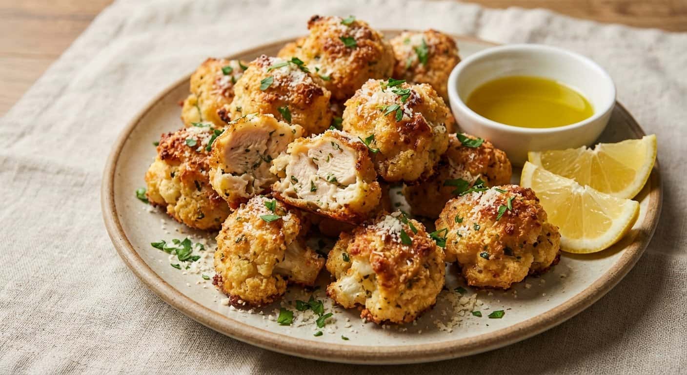 Bocados de Pollo al Horno con Coliflor