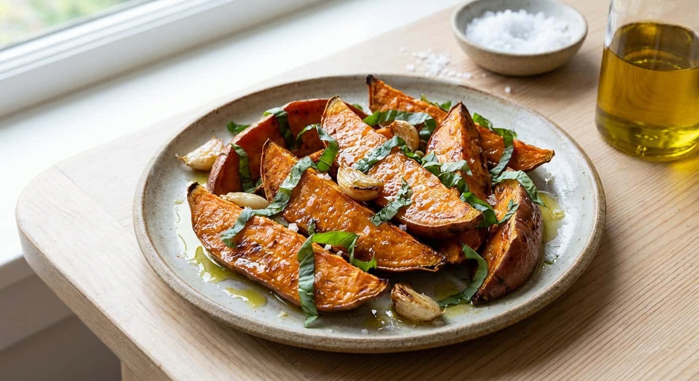 Boniato al horno con albahaca