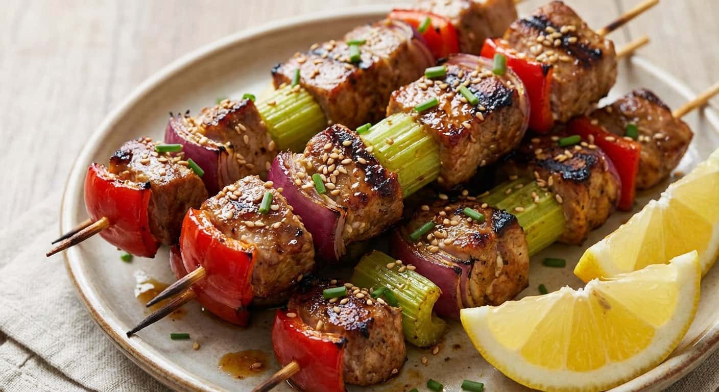Brochetas de Cerdo con Apio y Comino