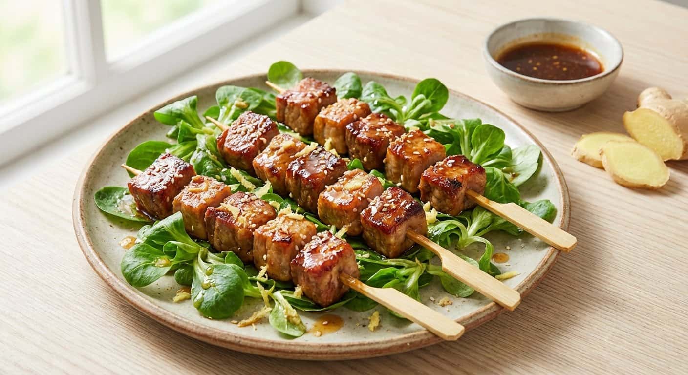 Brochetas de Cerdo con Canónigos y Jengibre