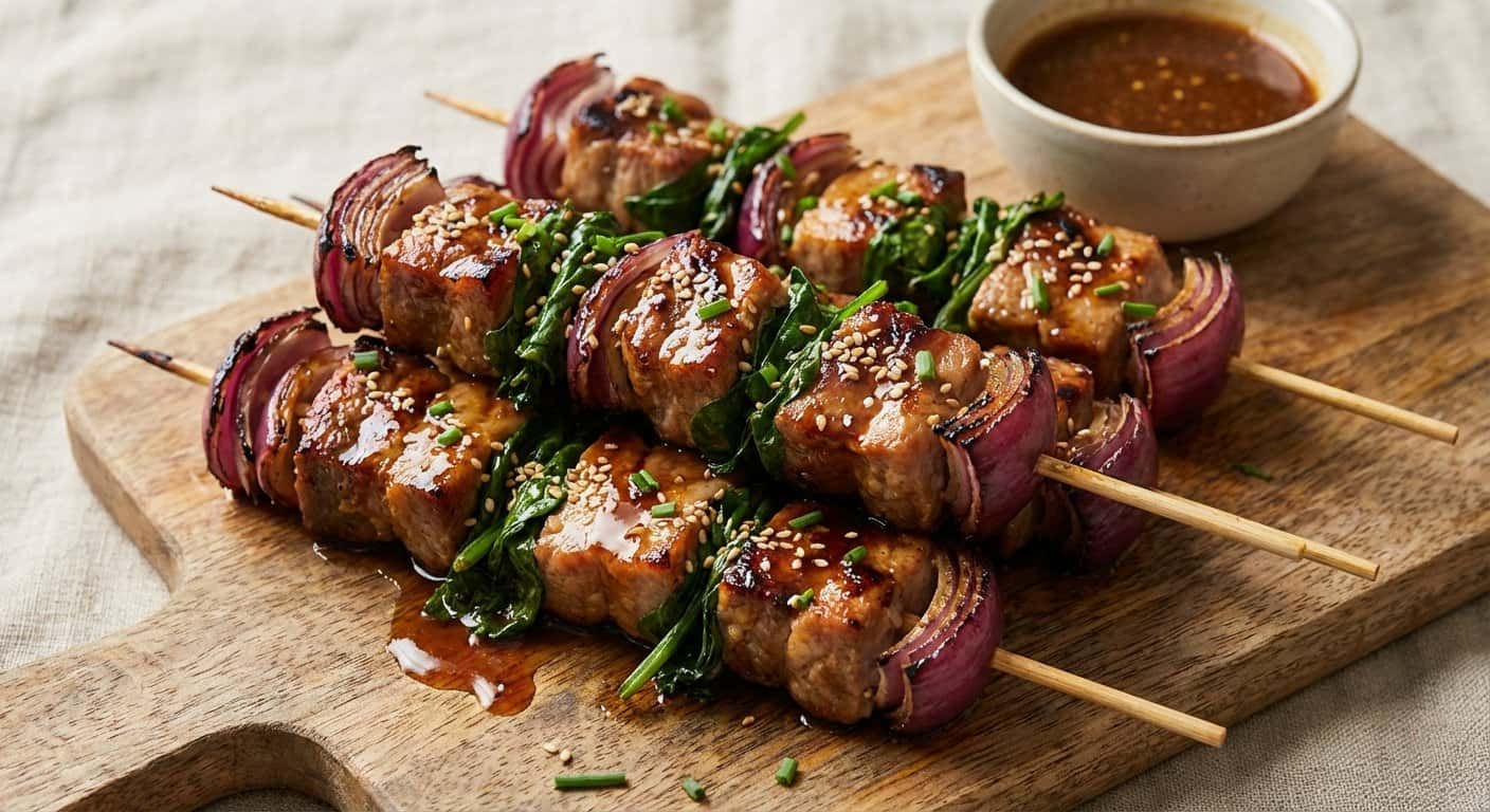 Brochetas de Cerdo con Espinacas y Jengibre