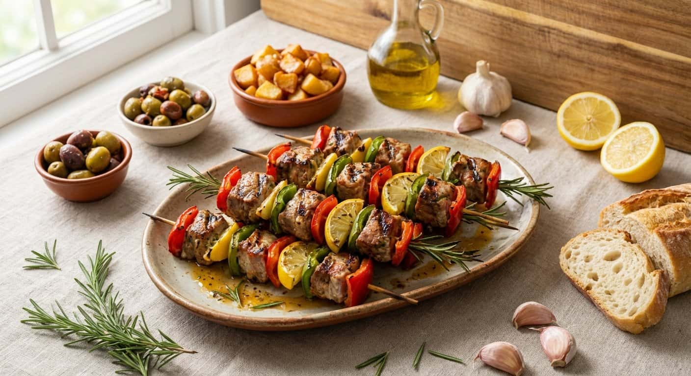 Brochetas de Cerdo con Pimientos y Romero al Limón
