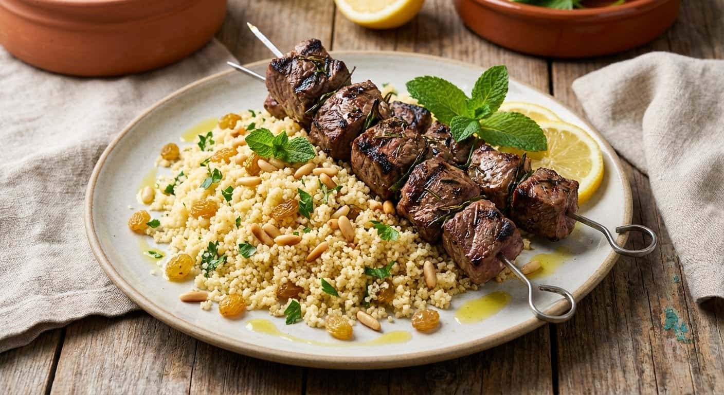 Brochetas de Cordero a la Plancha con Cuscús