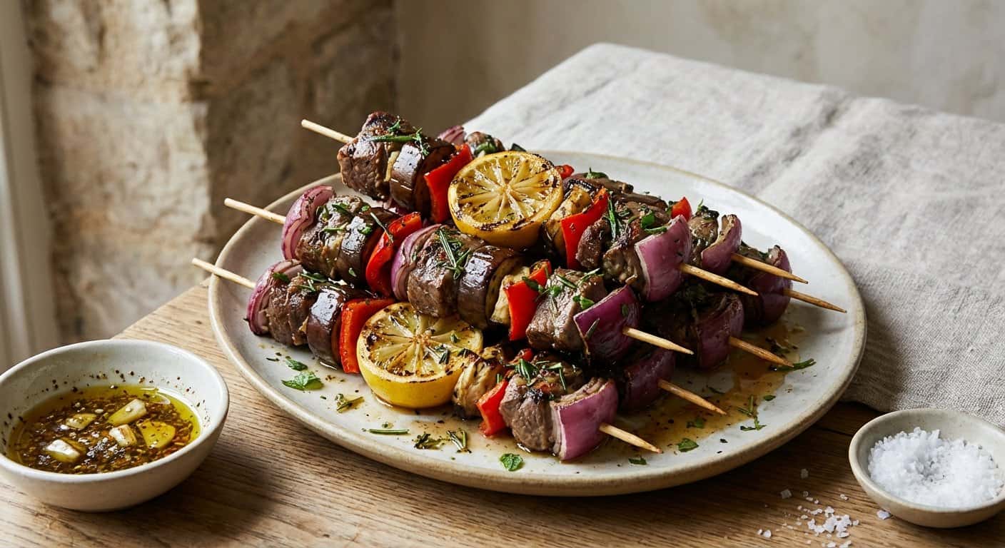 Brochetas de Cordero con Limón y Berenjena