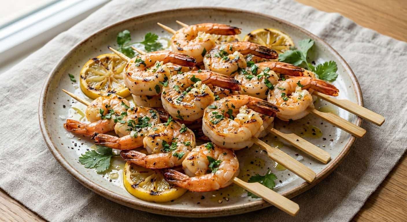 Brochetas de Langostinos al Limón y Hierbas