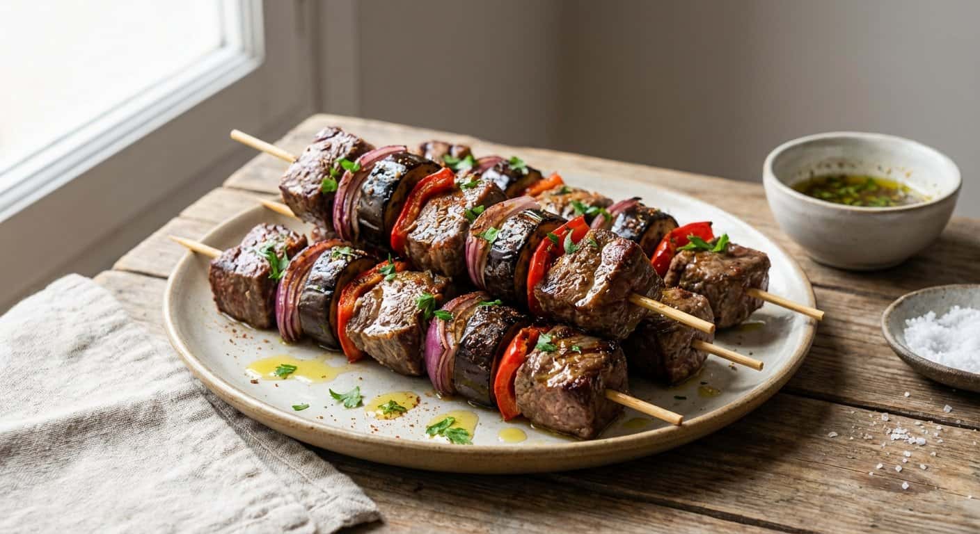Brochetas de Ternera con Berenjena y Comino