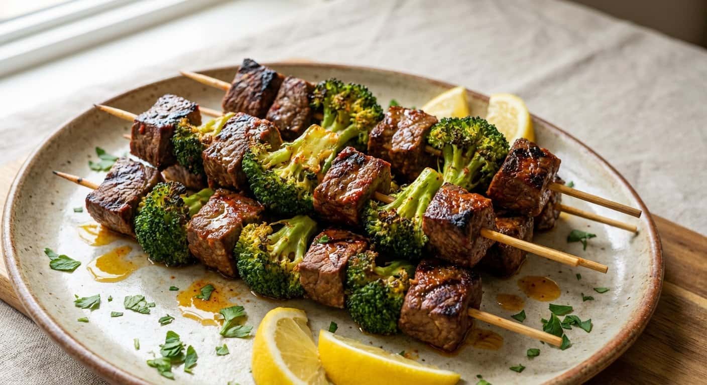 Brochetas de Ternera con Brócoli y Pimentón Dulce