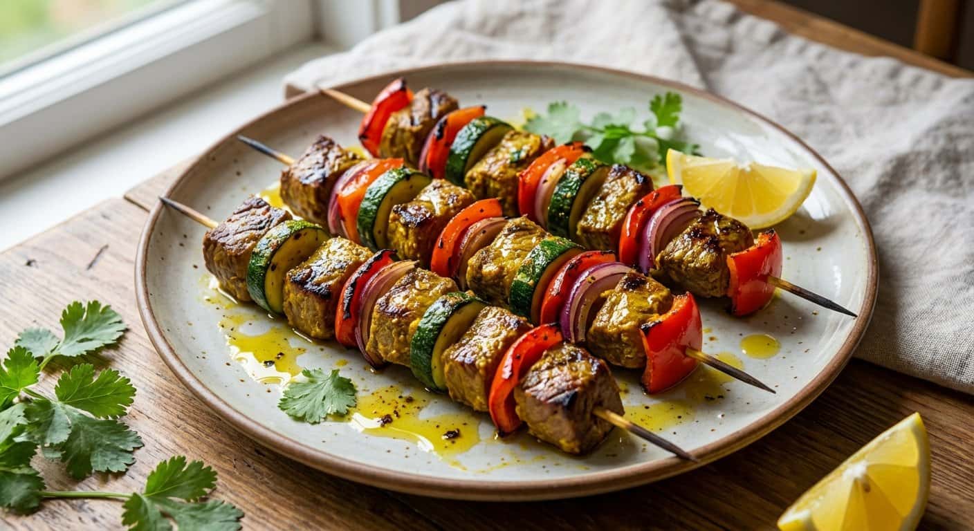 Brochetas de Ternera con Calabacín y Cúrcuma